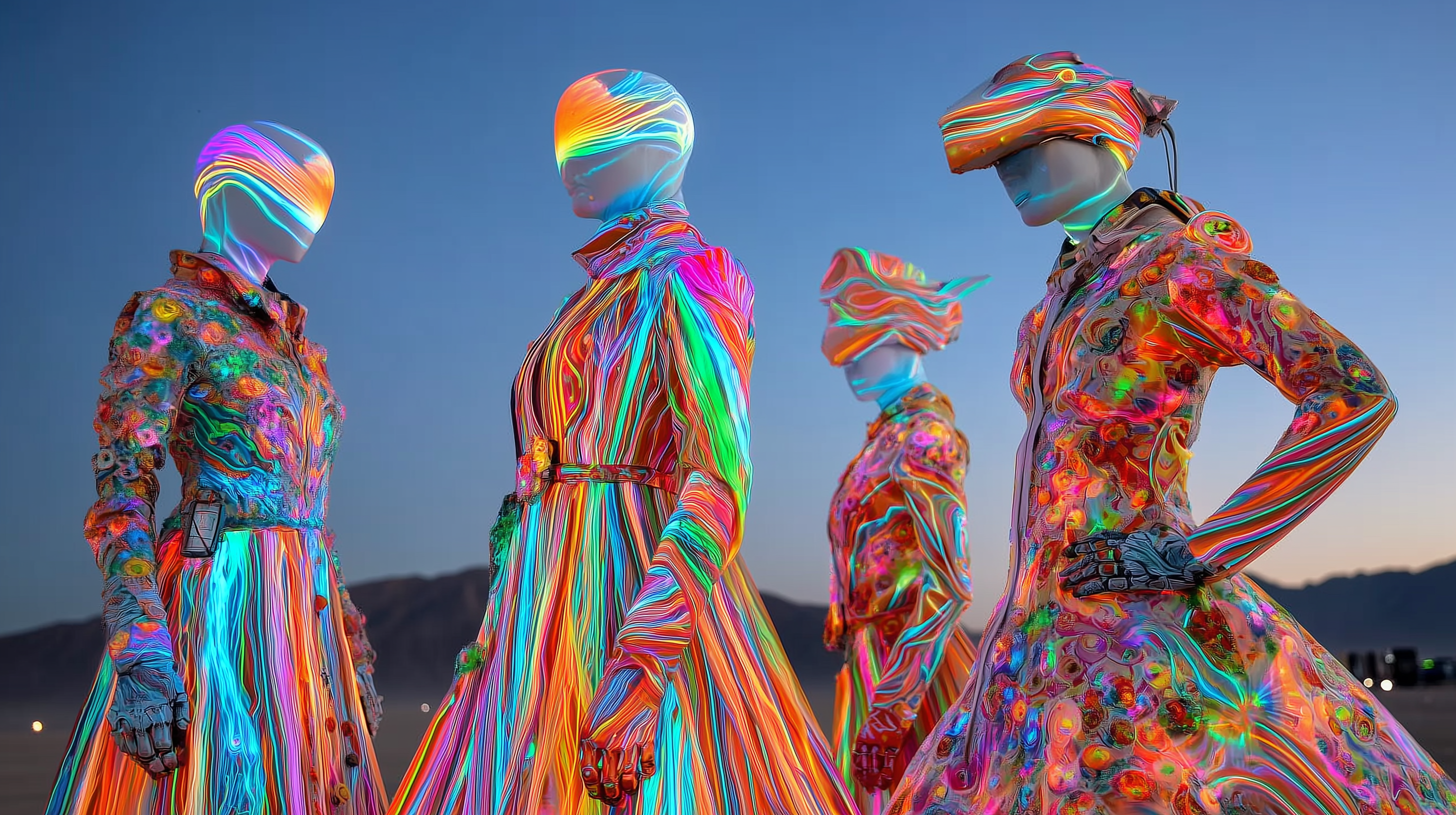 Colorful neon-painted robotic figures